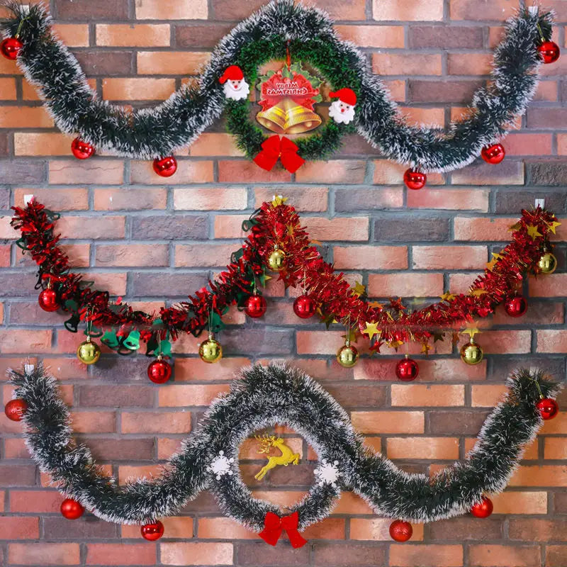 4 M Green Christmas Tree Decoration Ribbon Garland Christmas Tree Bar Tops Ornaments Xmas Party Tinsel Grass Bow Wreath Supplies