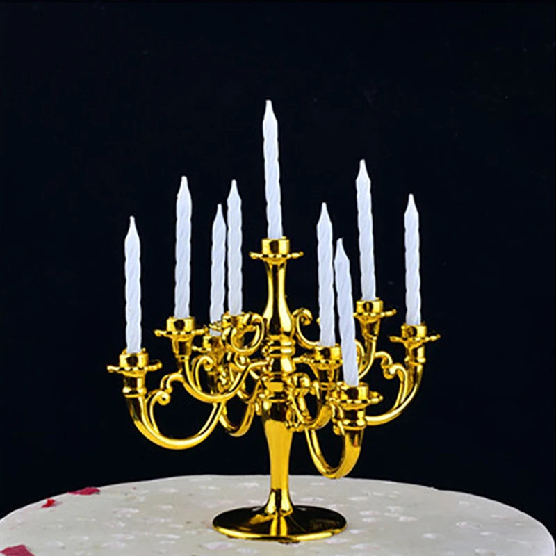 1Set Candles and Candlestick Birthday Party Cake Candle Holders Toppers Decor