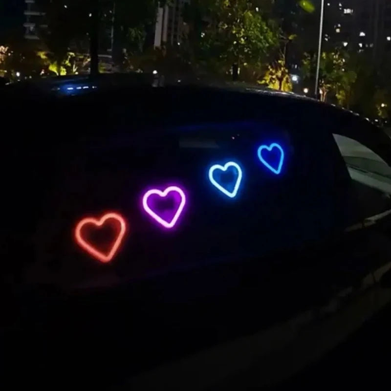 Solar-Powered Led Car Window Neon Lights - Heart-Shaped Rgb-Free Color-Changing Interior Wiring Free Atmosphere Light