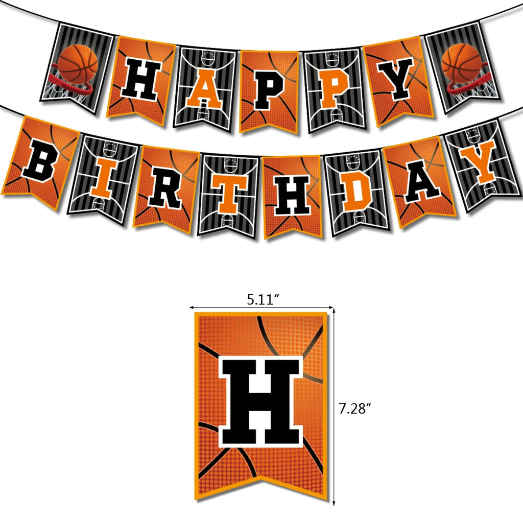 Basketball Theme Birthday Party Decorations Set Banner Balloons Cake Toppers Ribbons for Kids Boys Sports Party Supplies