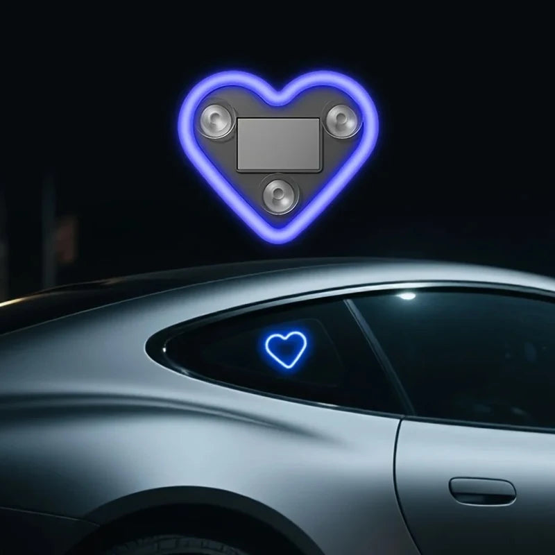 Solar-Powered Led Car Window Neon Lights - Heart-Shaped Rgb-Free Color-Changing Interior Wiring Free Atmosphere Light
