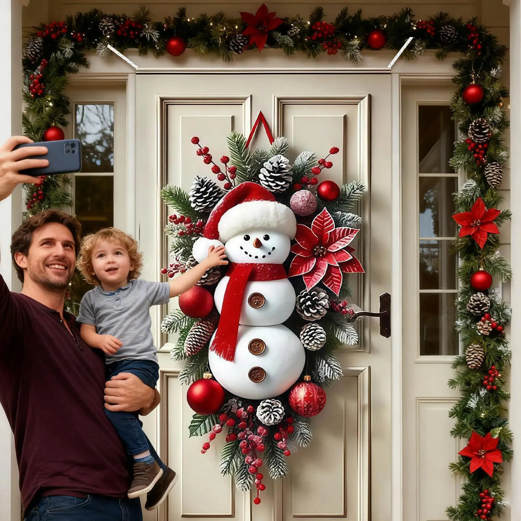 Front Door Christmas Decorations Artificial Large Party Supplies Cute Snowman Door Hanger Sign for Indoor Outdoor Wall Living