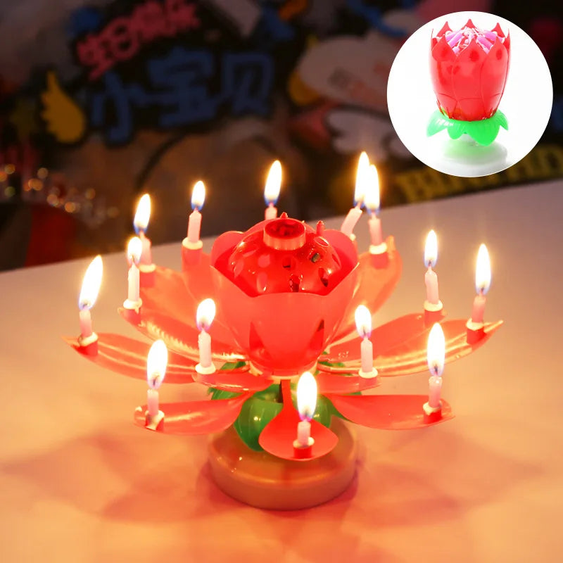 Birthday Lotus Candle with Music & Rotating Flower Design