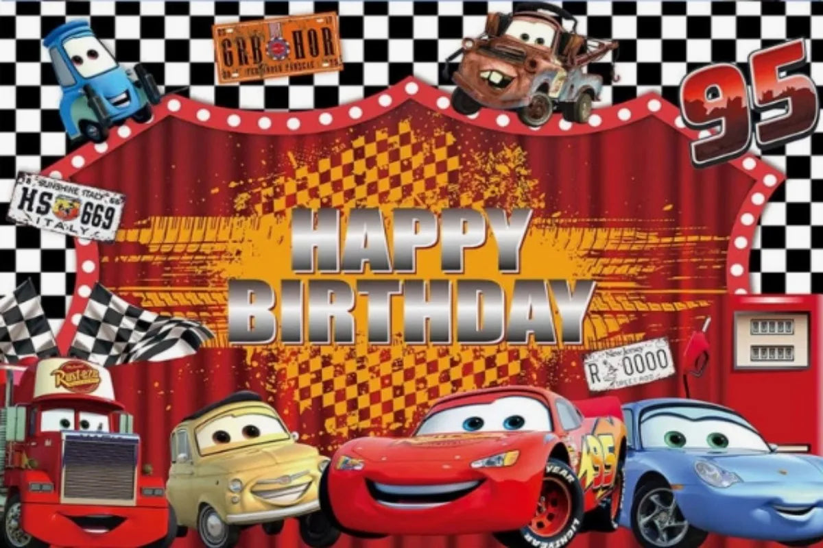 Photography Backdrop Cartoons Cars Theme For Kids Birthday Party Background Cake Table Decor Banner Can Be Customize Name