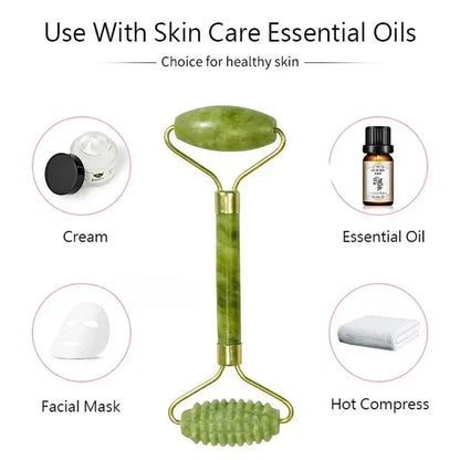 Natural jade roller massager, scraping board,foot massage roller,facial lifting and anti-wrinkle double-head scraping