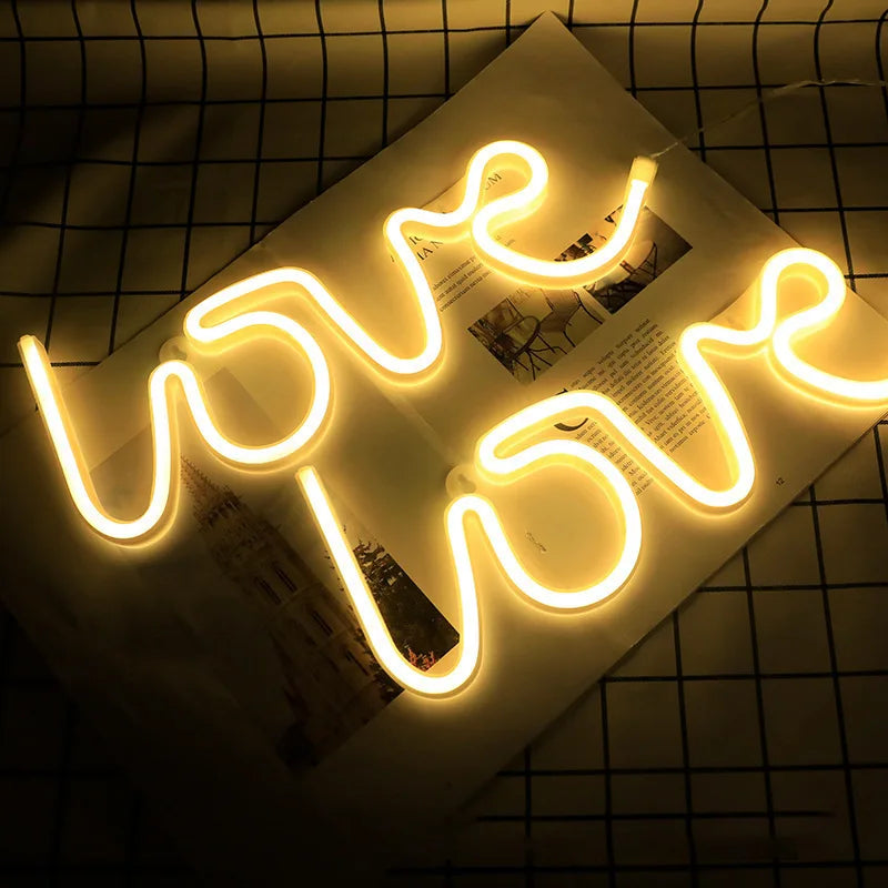 LED Neon Light Wall Sign Love Shape Night Light USB Battery Powered Neon Night Lamp Bedroom Home Decor Valentine's Day Gifts