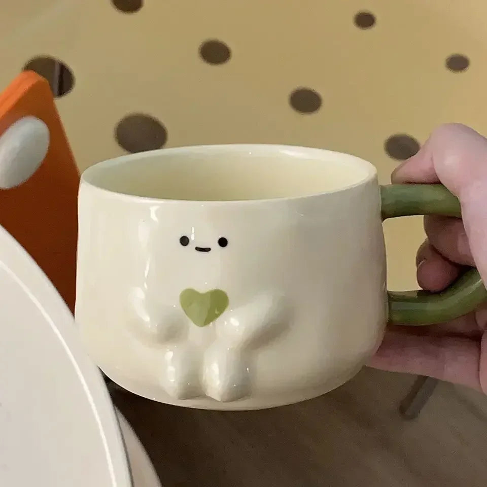 Creative Funny Mug Coffee Cup Household Cute Ceramic Heat-resistant Water Cups Couple Milk Breakfast Mugs High Appearance Level