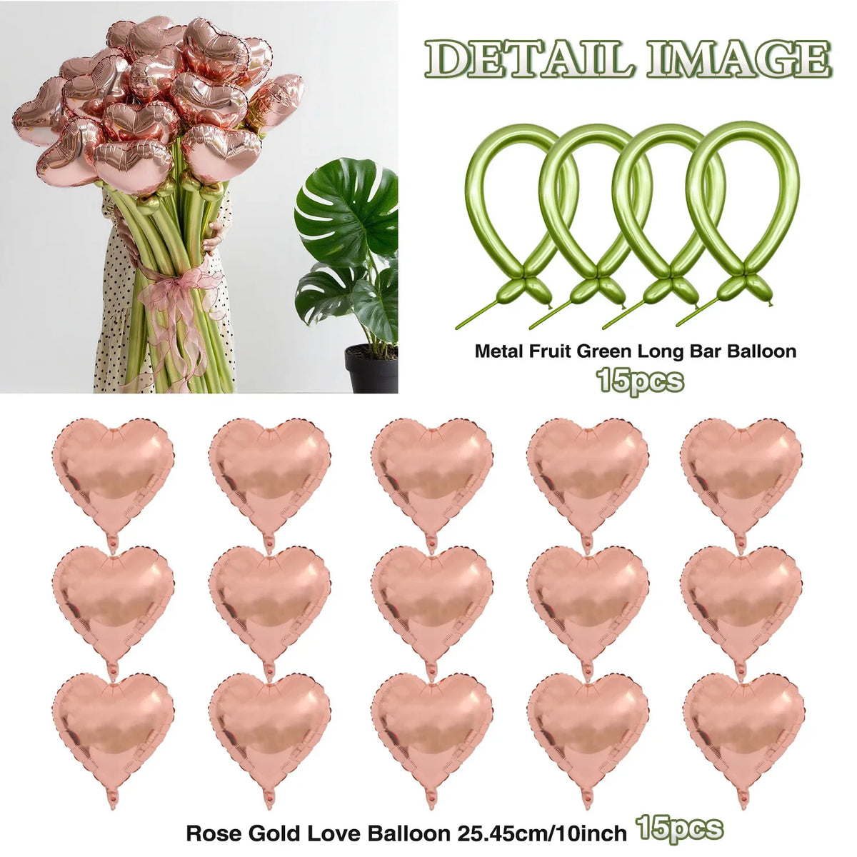 Love balloon bouquet set, red and green latex DIY long balloons forAnniversary, Wedding, Valentine's Day,birthday parties