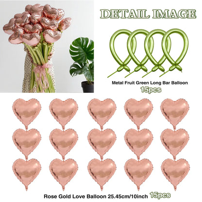 Love balloon bouquet set, red and green latex DIY long balloons forAnniversary, Wedding, Valentine's Day,birthday parties