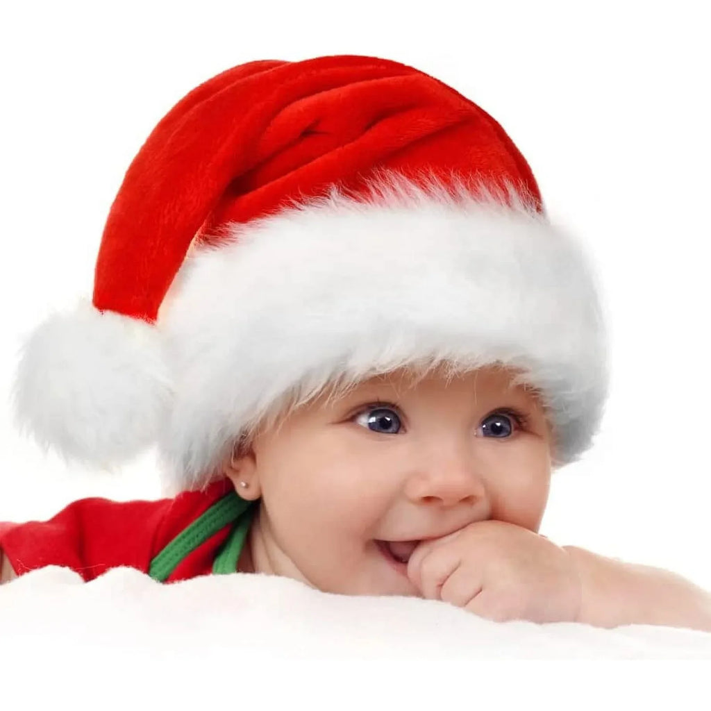 Christmas Santa Hat For Adults And Kids Xmas Holiday Hats Unisex Velvet Red Classic Fur Comfort New Year Festive Party Supplies