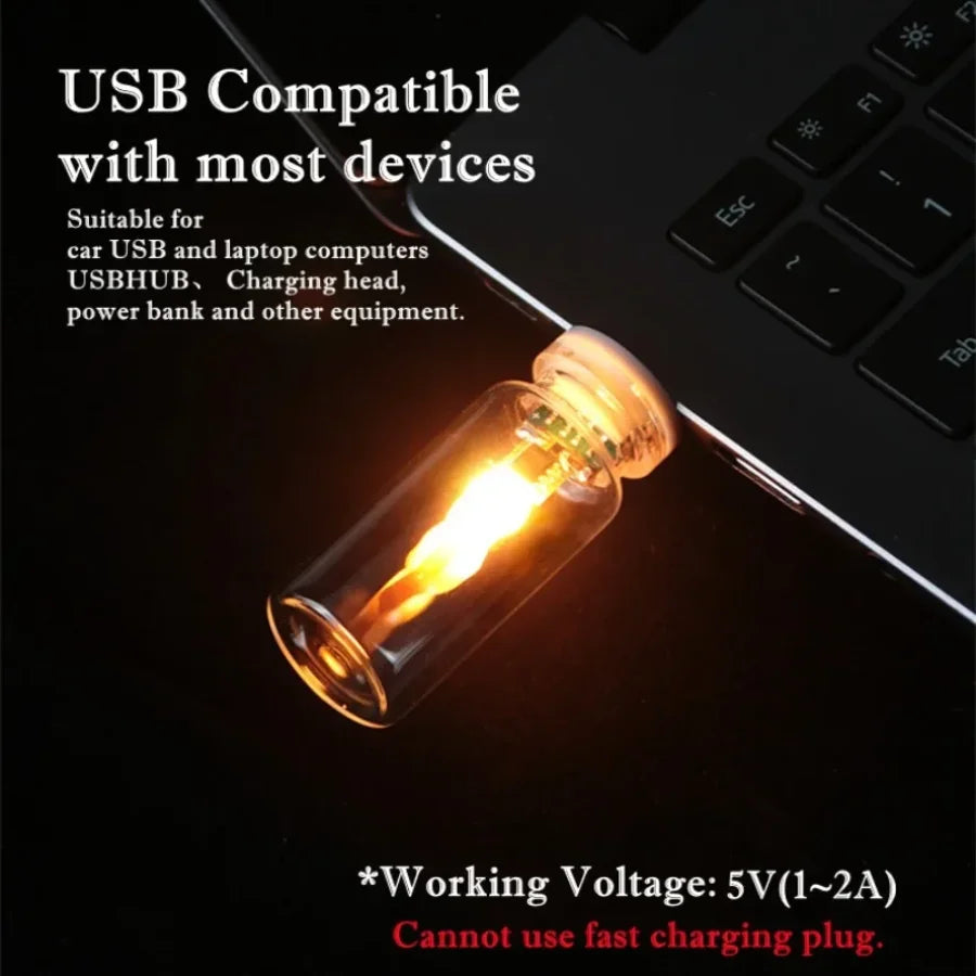 USB Flame Flickering LED Frosted Clear Glass Candle