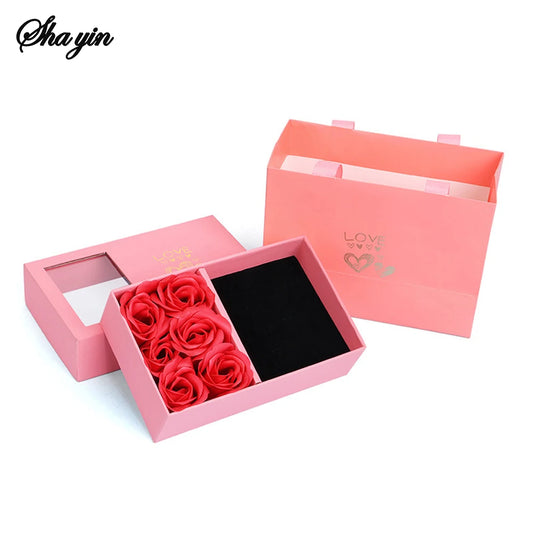 Jewelry Box Immortal Flower Jewelry Box Roses Window Valentine's Day Mother's Day Gift Box Ring Earrings Pendant Necklace Box