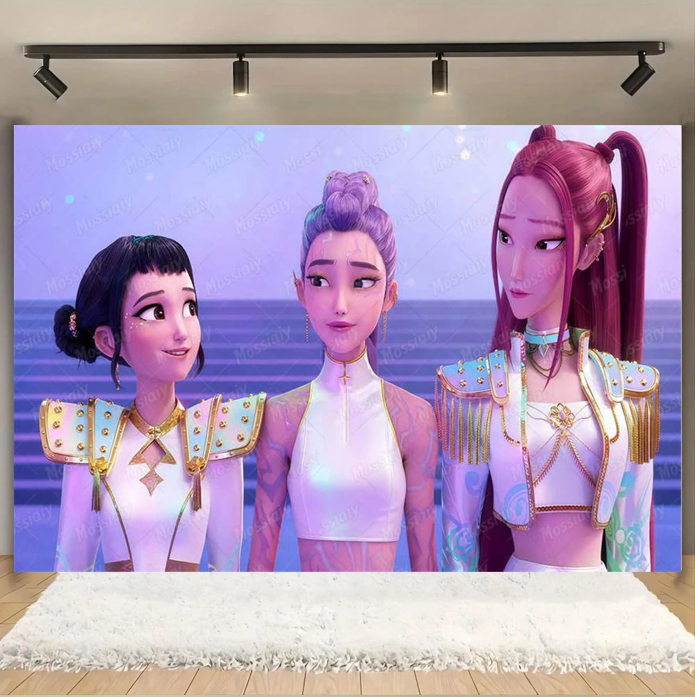 Kpop Theme Girl's Birthday Party Decoration Backdrop Pink Demons Kids Birthday Party Supplies Decor Banner Background Photo Prop