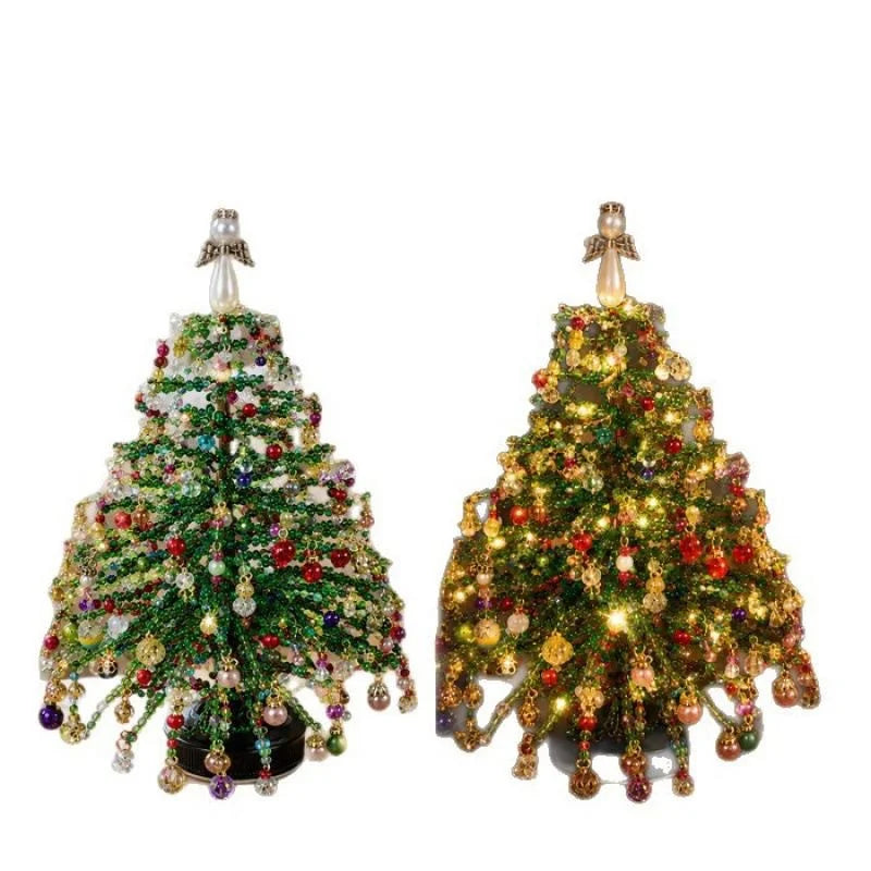 DIY Beaded Christmas Tree Kit Handmade Mini Tabletop Xmas Tree Ornament Craft Set Home Holiday Desktop Decoration Christmas Gift
