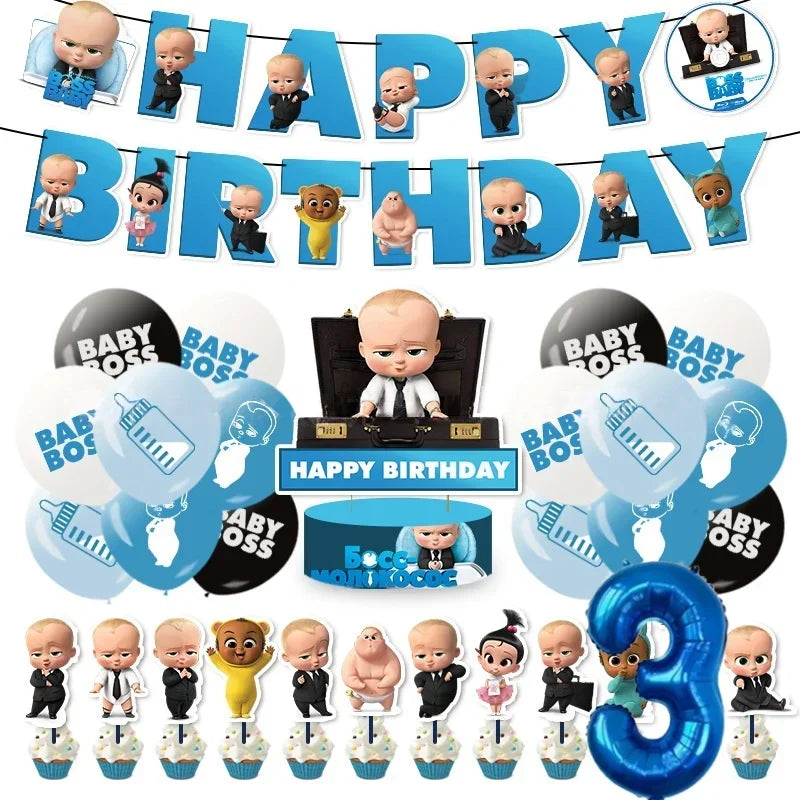 Bossed Baby Birthday Party Decoration Tableware Plates Cups Napkins Hat Balloon Baby Shower Kids Party Favors Party Supplies Kit