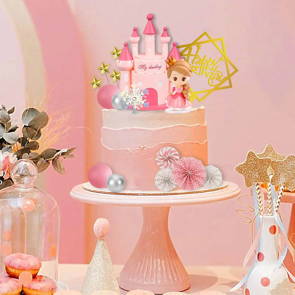 Princess Cake Topper Castle Cake Decoration for Girl Kid Happy Birthday theme Party Decorations Princess Baby Shower Supplies
