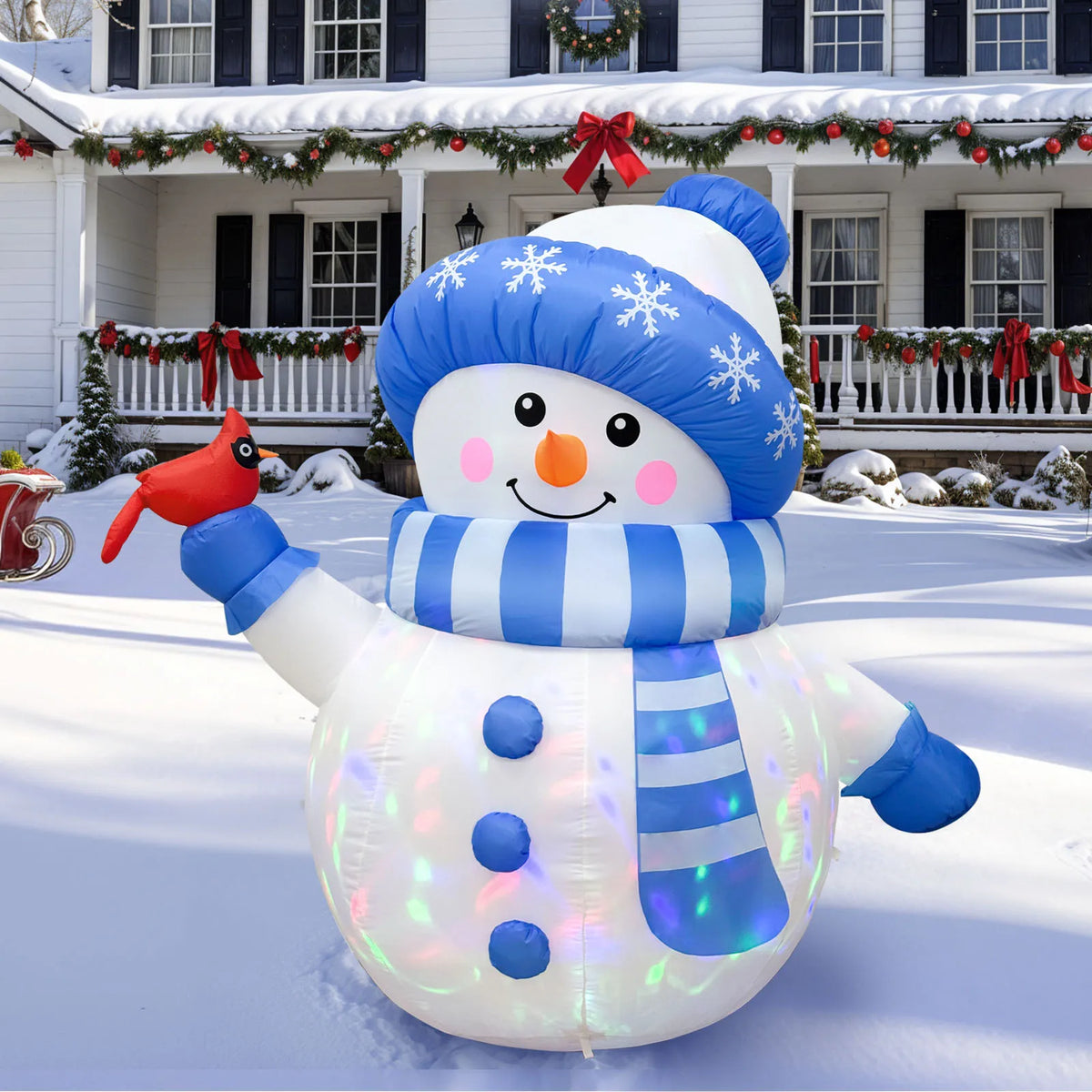 Inflatable Christmas Snowman with Cardinal — 5FT Light-Up Outdoor Decoration