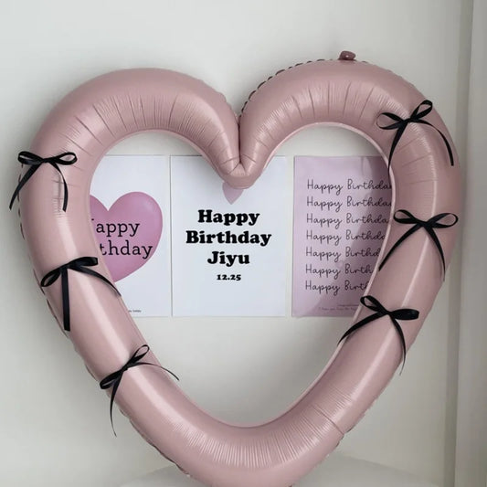 Happy Birthday Heart Photo Frame Balloon with Bowknot Stickers Girlsfriend Birthday Party Photo Props Wedding Ballon Decoration