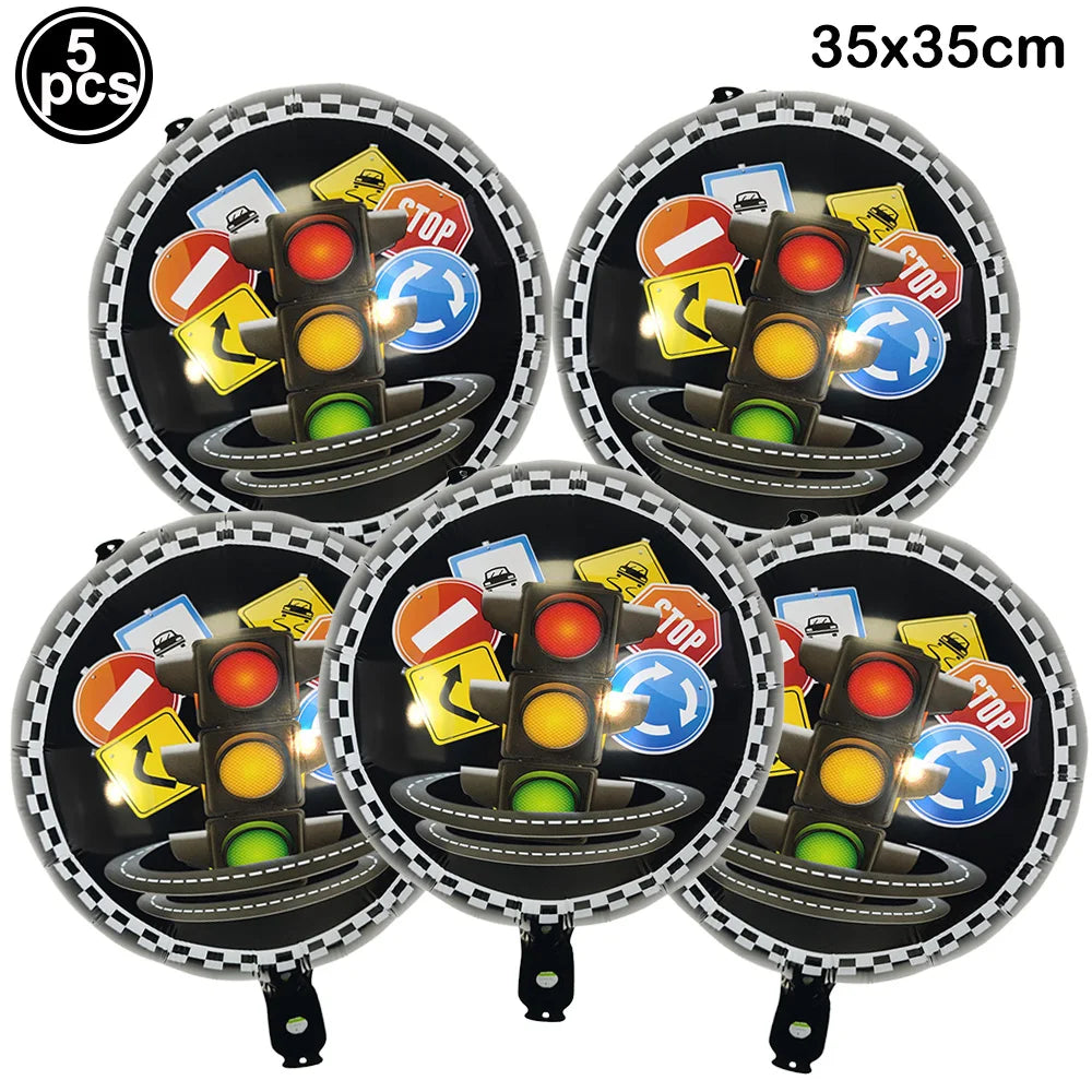 Racing Car Balloon Traffic Cone Balloon Tire Wheel Balloons Black White Checkered Race car Theme Kids Birthday party Decorations
