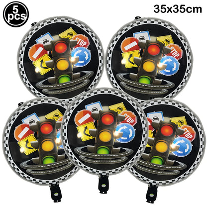 Racing Car Balloon Traffic Cone Balloon Tire Wheel Balloons Black White Checkered Race car Theme Kids Birthday party Decorations