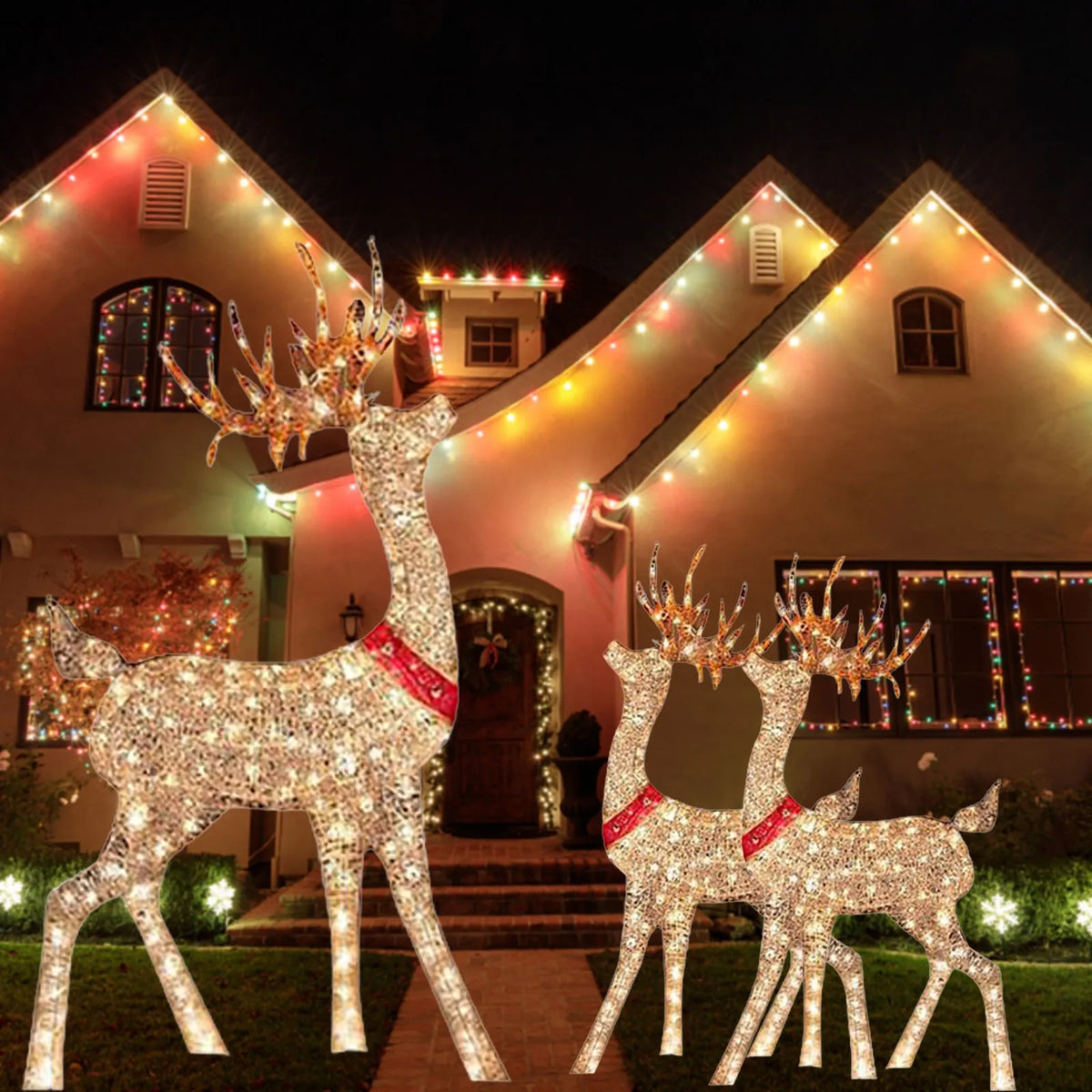 1pc Lighted Christmas Deer Stake Lighted Christmas Deer Stake Reindeer Christmas Pathway Lights Outdoor Yard And Garden