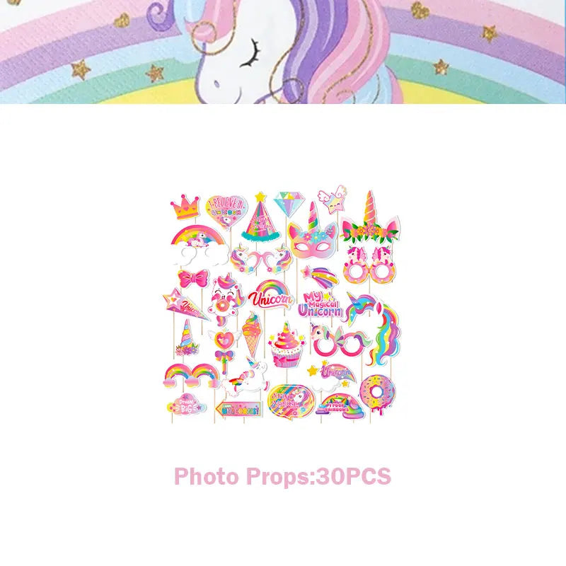 Unicorn Girls Birthday Decoration Party Supplies Unicorn Theme Tableware Set Cup Plate Balloon Banner Gift  for Kids Party Favor
