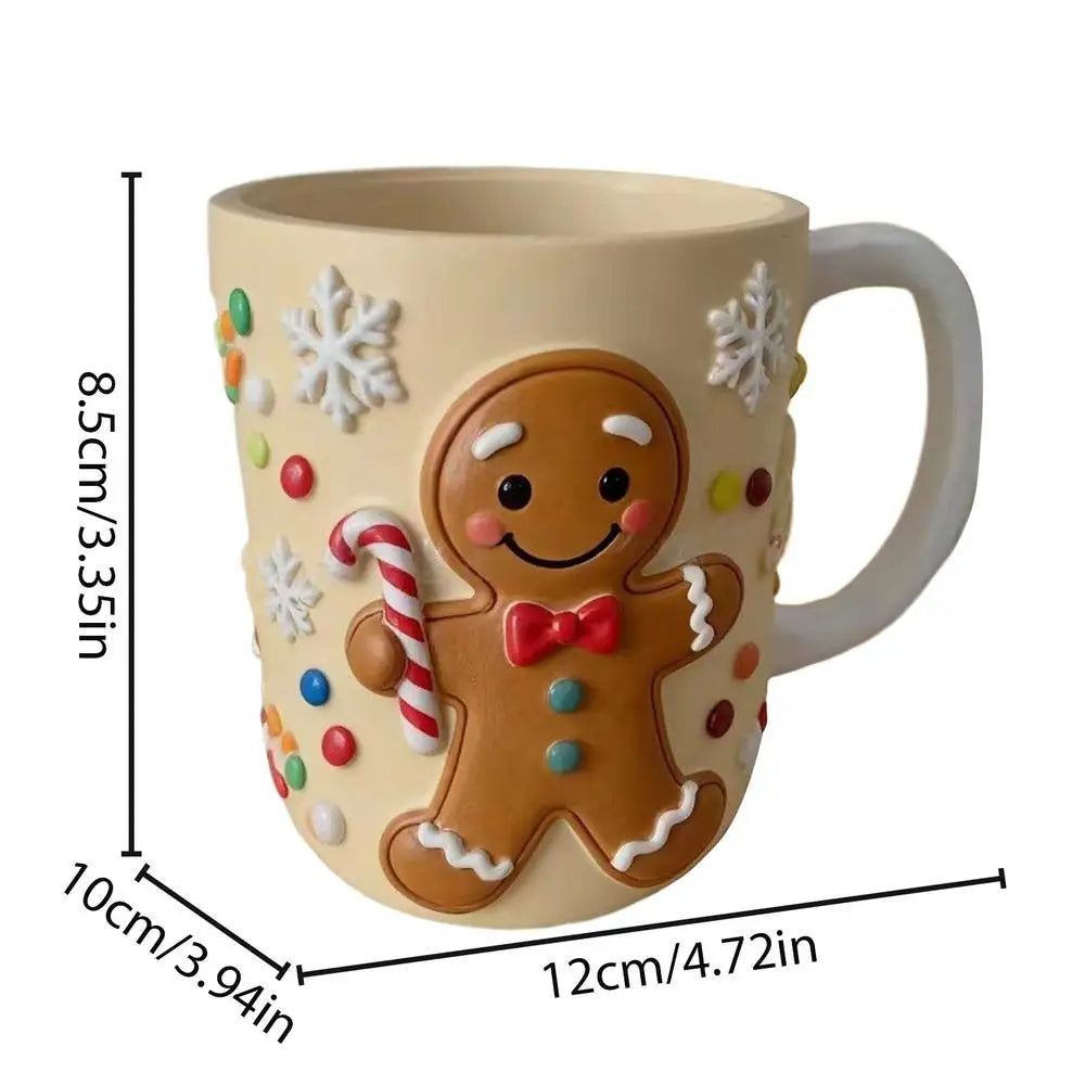 Cute Christmas Element Mugs Resin Christmas Elk Gingerbread Man Stockings Tree Christmas Decorations Holiday Coffee Mugs