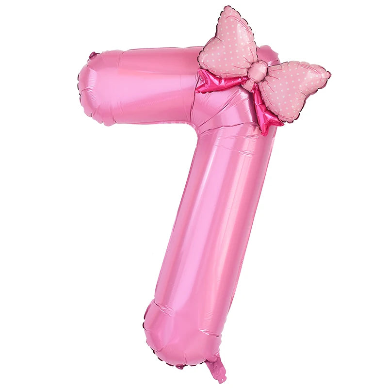 1Pc Large 40inch Number Pink Foil Balloon With Bow 1 2 3 4 5 6 7 8 9 For Kid Boys Girls Birthday Party Baby Shower Decorations