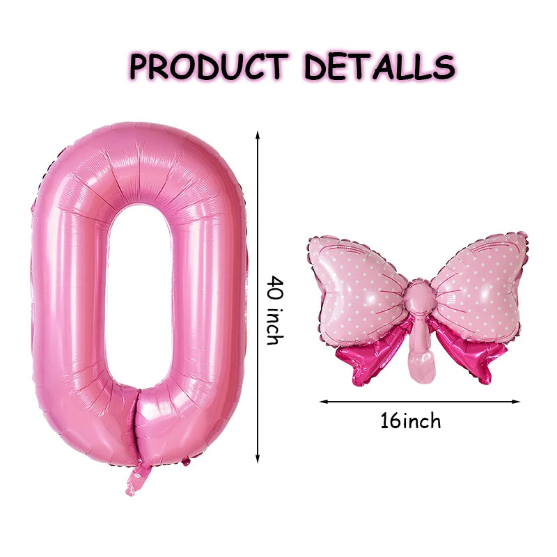 1Pc Large 40inch Number Pink Foil Balloon With Bow 1 2 3 4 5 6 7 8 9 For Kid Boys Girls Birthday Party Baby Shower Decorations