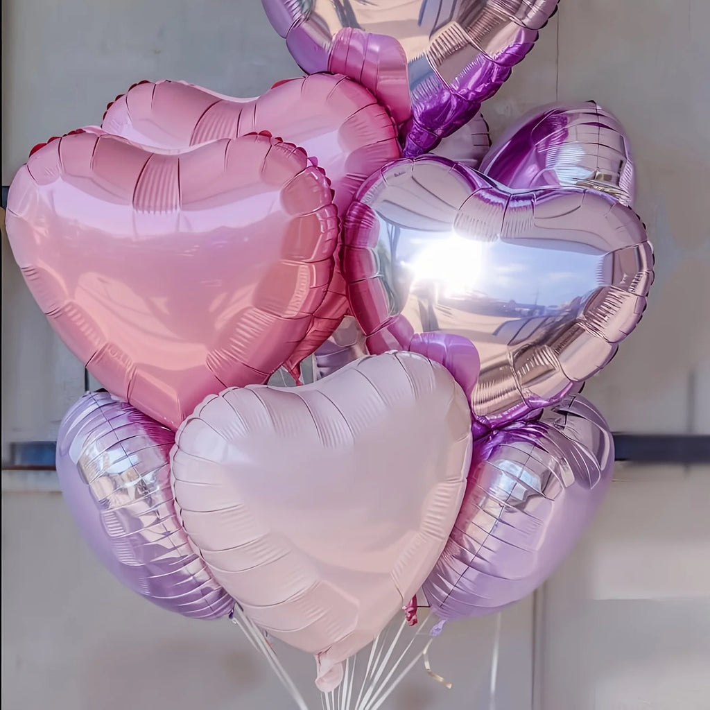12pcs Pastel Pink Purple Heart Balloons 18 Inch Heart-Shaped Aluminum Foil Balloons Birthday Party Valentine’s Day Decoration