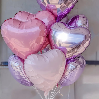 12pcs Pastel Pink Purple Heart Balloons 18 Inch Heart-Shaped Aluminum Foil Balloons Birthday Party Valentine’s Day Decoration