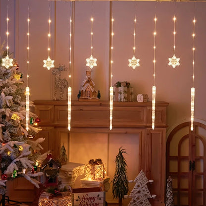 LED Christmas Icicle Snowflake Curtain Lights