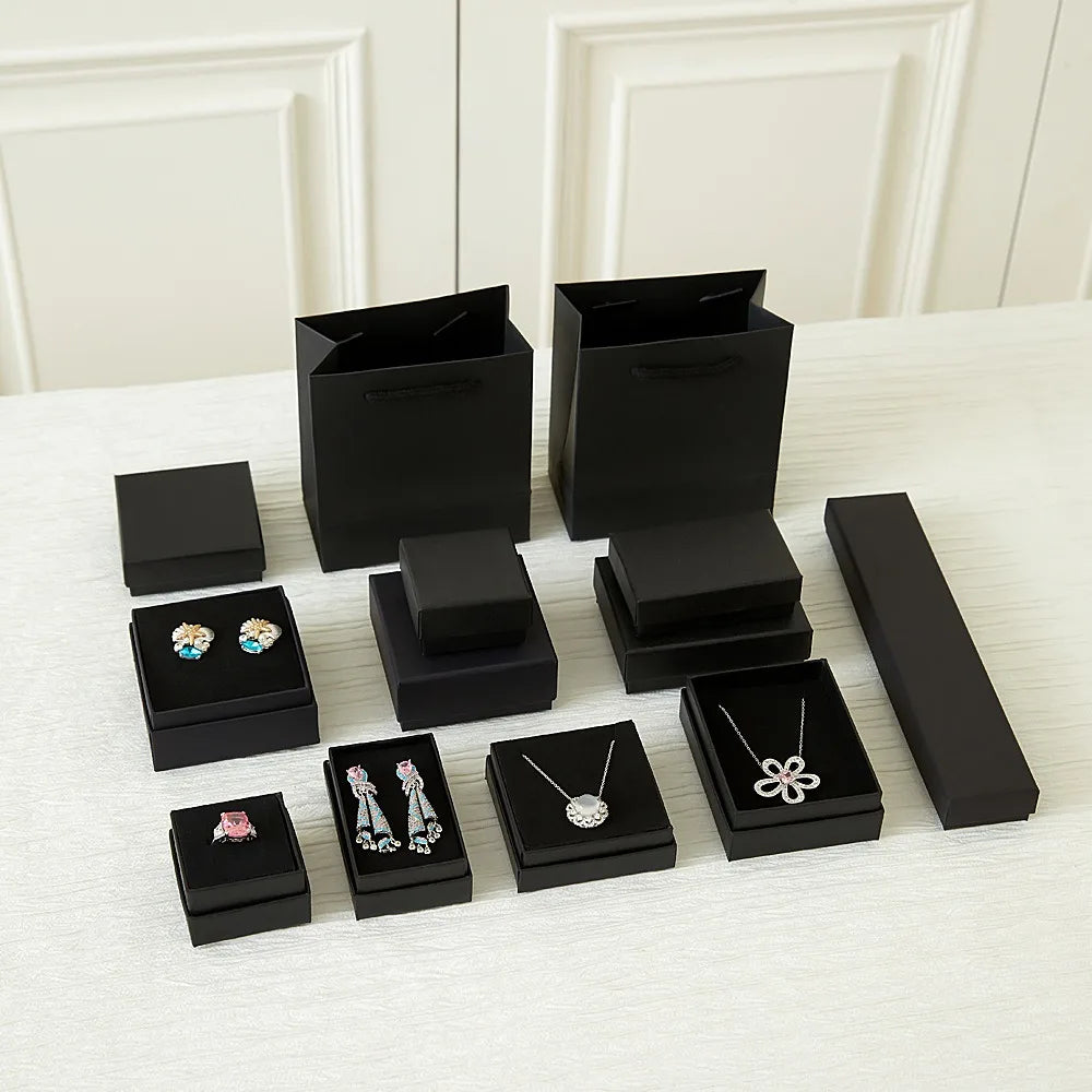 High-end Black Jewelry Gift Box for Earring Necklace Bracelet Ring Pendant Jewelry Storage Square Paper Box Gift Packaging Box