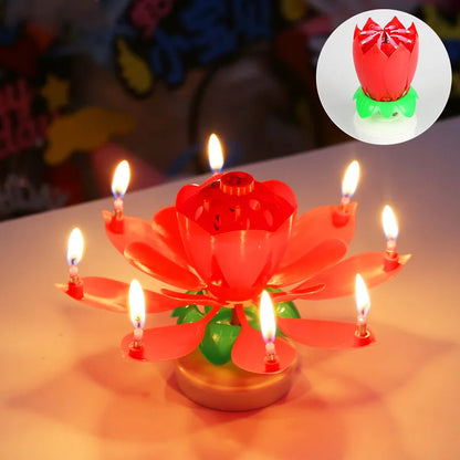 Birthday Lotus Candle with Music & Rotating Flower Design