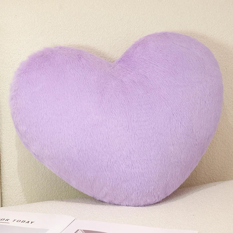 Nordic Style Furry Solid Color Heart-shaped Cushion Key Chain Pink Red Sofa Bed Back Cushion Soft Throw Pillow Bedside Cushion