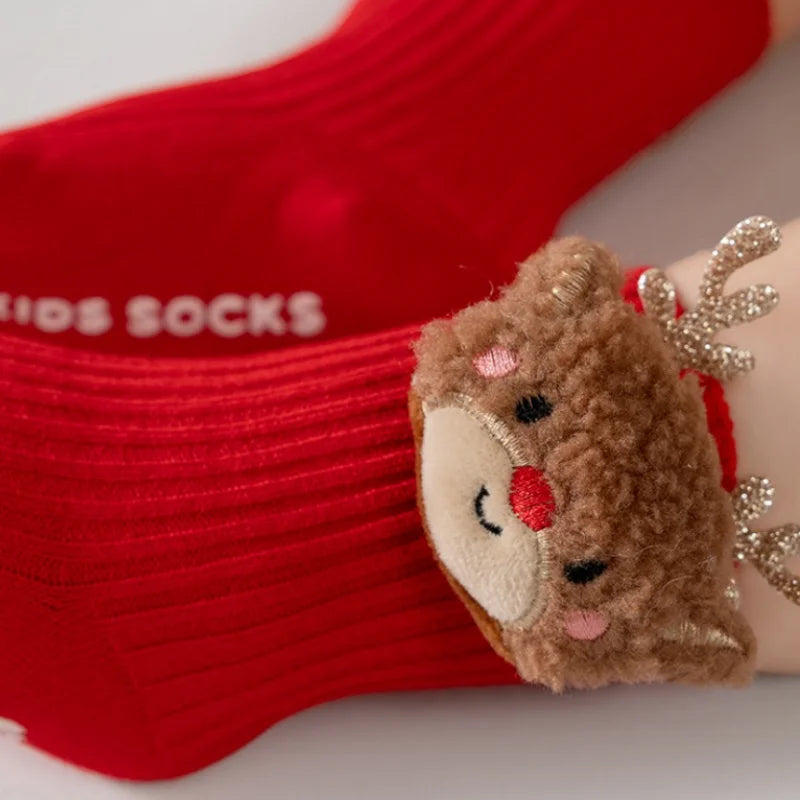 Christmas Baby Socks For Boys Girls Autumn Winter Toddler Anti-slip Floor Socks Children Red Festive Santa Claus Sock 0-3 Years