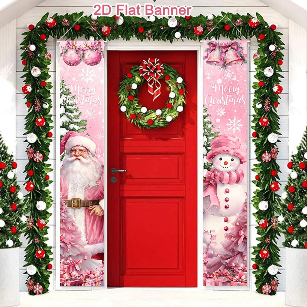 Merry Christmas Door Banner Decoration 2025 Christmas Decor for Home Xmas Hanging Ornaments Navidad Noel Gifts New Year 2026