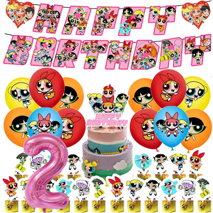 Cute Cartoon Girls Theme Birthday Balloon Set 1-9 Years Number Balloons Cake Topper Party Decor