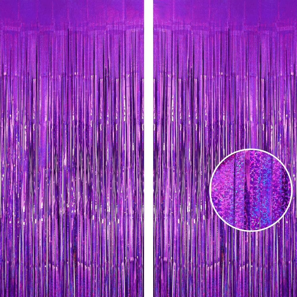 2Pcs Party Backdrop Curtains Metallic Foil Tinsel Curtain Glitter Foil Fringe Curtain Birthday Wedding Party Decoration Supplies