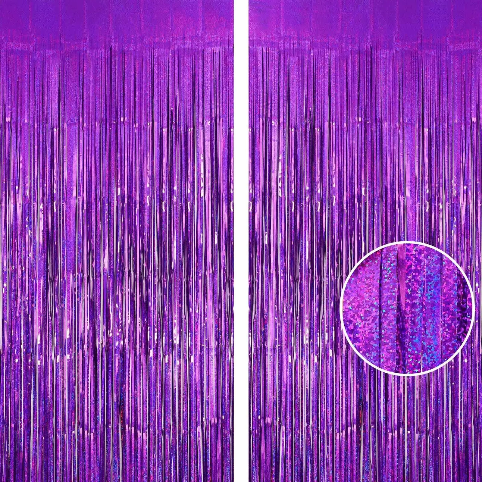 2Pcs Party Backdrop Curtains Metallic Foil Tinsel Curtain Glitter Foil Fringe Curtain Birthday Wedding Party Decoration Supplies