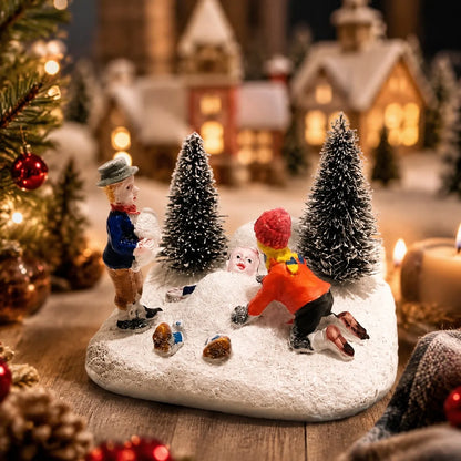 Kids Playing in the Snow — Christmas Village Figurine
