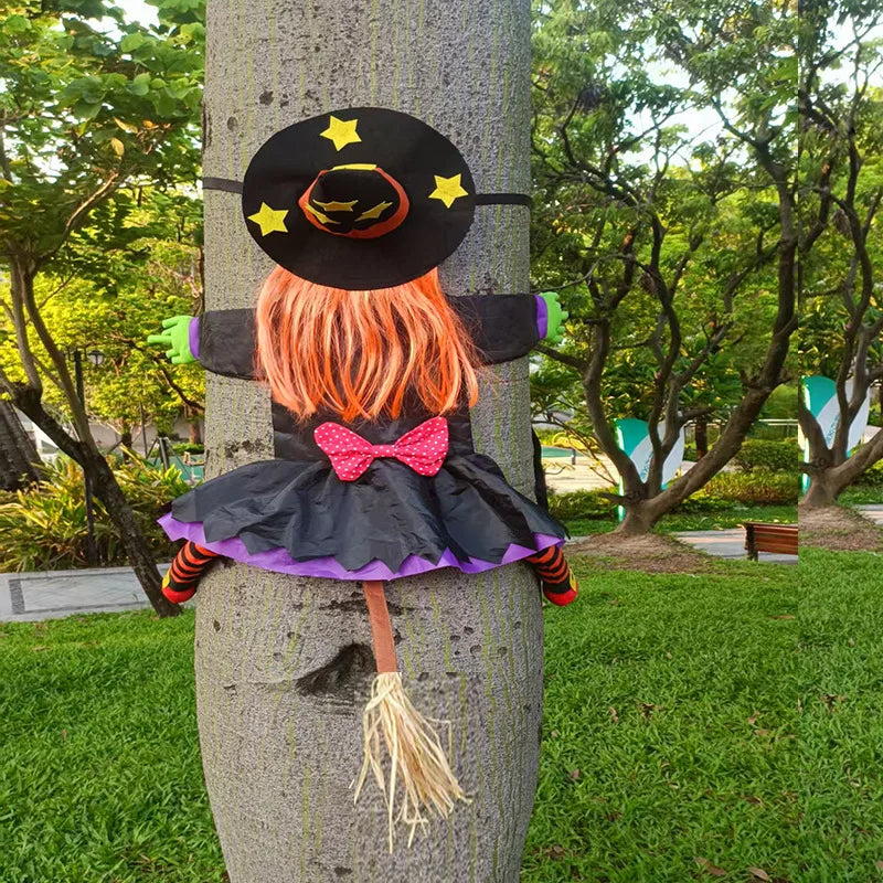 Halloween Crashing Into Tree Witch Doll Decoration Funny Outdoor Yard Garden Decor Halloween Party Holiday Scene Decor Supplies