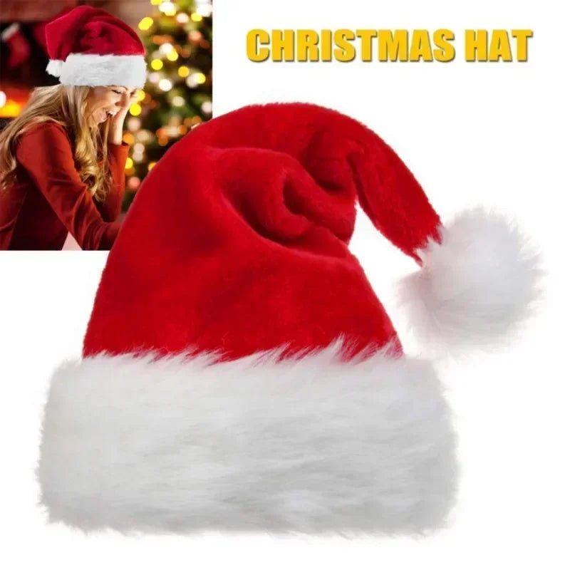 Christmas Santa Hat For Adults And Kids Xmas Holiday Hats Unisex Velvet Red Classic Fur Comfort New Year Festive Party Supplies