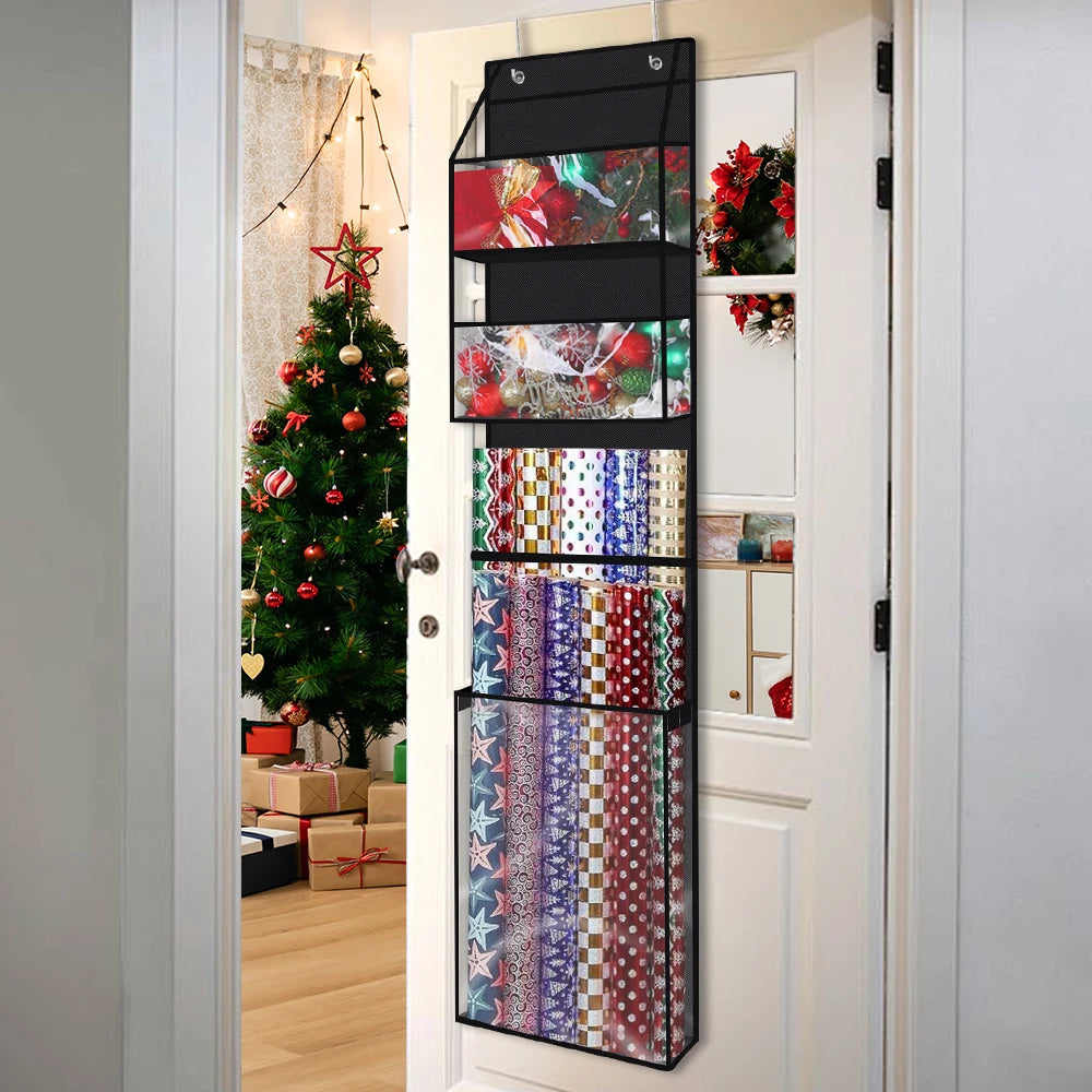 Christmas Gift Wrapping Paper Organizer, Holiday Decorations Storage Bag, Wall-mounted Various Festivals Storage Xmas Clearan
