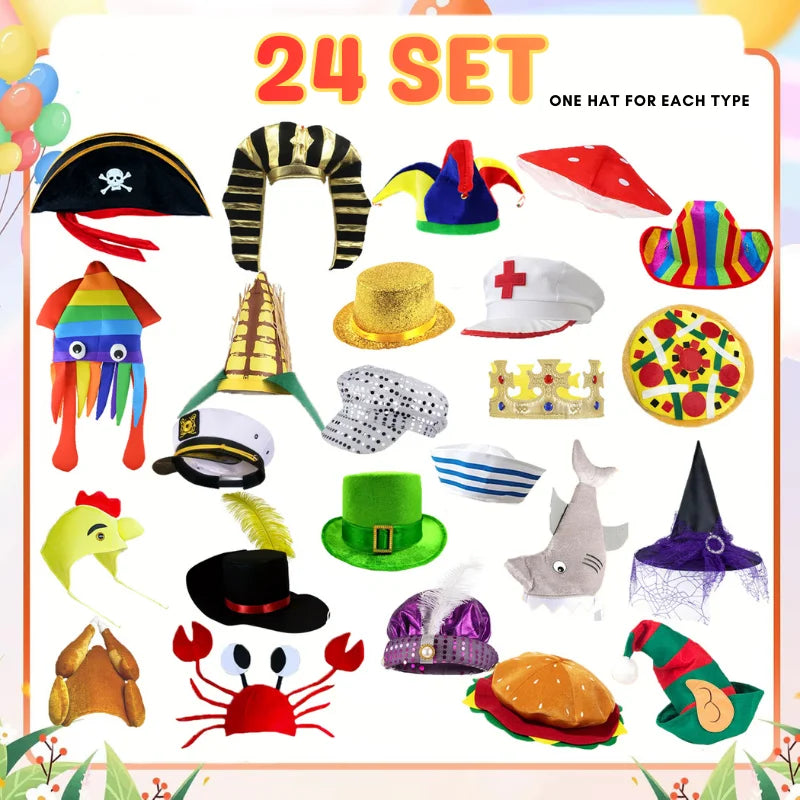 12/24Pcs Assorted Funny Hats Crazy Party Hats for Photo Booth Props Carnival Dress Up Birthdays Parties