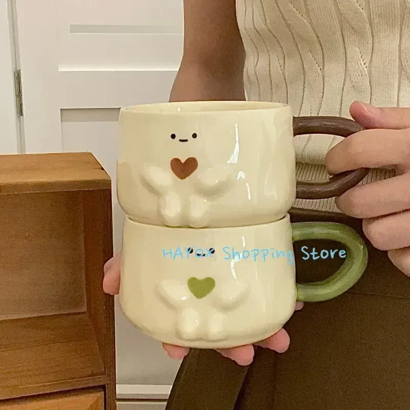 Creative Funny Mug Coffee Cup Household Cute Ceramic Heat-resistant Water Cups Couple Milk Breakfast Mugs High Appearance Level