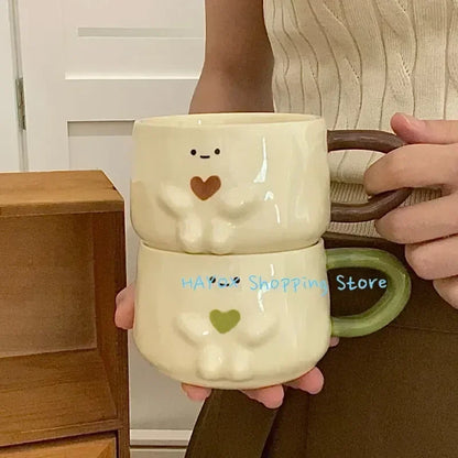 Creative Funny Mug Coffee Cup Household Cute Ceramic Heat-resistant Water Cups Couple Milk Breakfast Mugs High Appearance Level