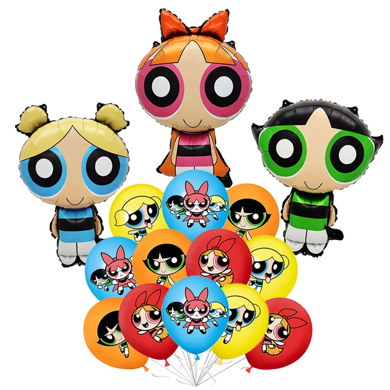 Cartoon Powerpuff Girls 1-9th Birthday Party Balloon Decoration Kit Number Foil Balloon Cake Topper Baby Shower Favors Globos