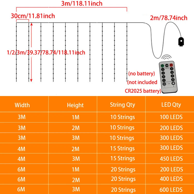 6x3M/3x3m Curtain Garland on The Window USB Power Fairy Lights Festoon with Remote New Year Garland Led Lights Christmas Decor