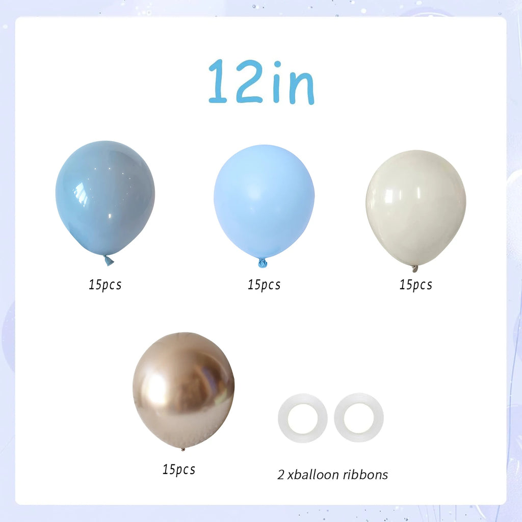 60PC 12" Dusty Blue/Slate Blue/Sand White/Champagne Gold Confetti Balloons Set for Baby Shower Wedding Graduation Birthday Elega